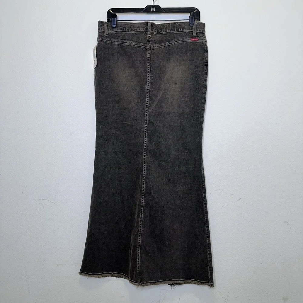 Deadstock Guess Skirt Womens 31 Stretch Denim Maxi Lace Sheer Front Slit Y2K 90s